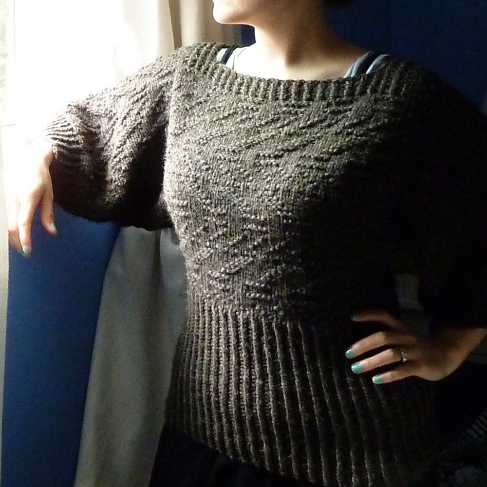 HANDKNIT Wool Kimono Sleeve Sweater Size S